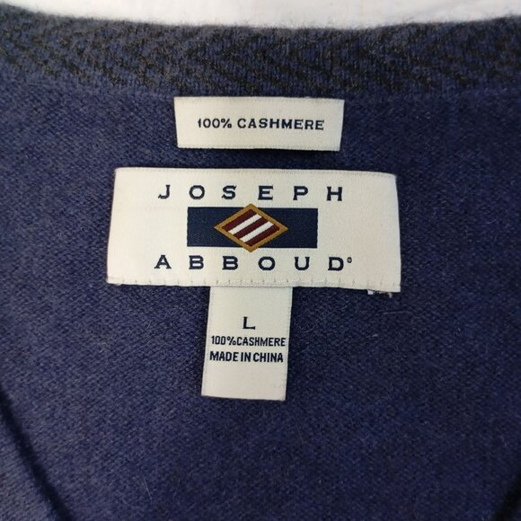 Joseph Abboud Mens V-Neck Sweater L 100% Cashmere Navy Blue - Picture 2 of 8